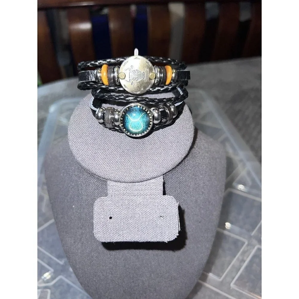 TAURUS Constellation Braided Rope Bracelet Punk Alloy Leather Bracelet
